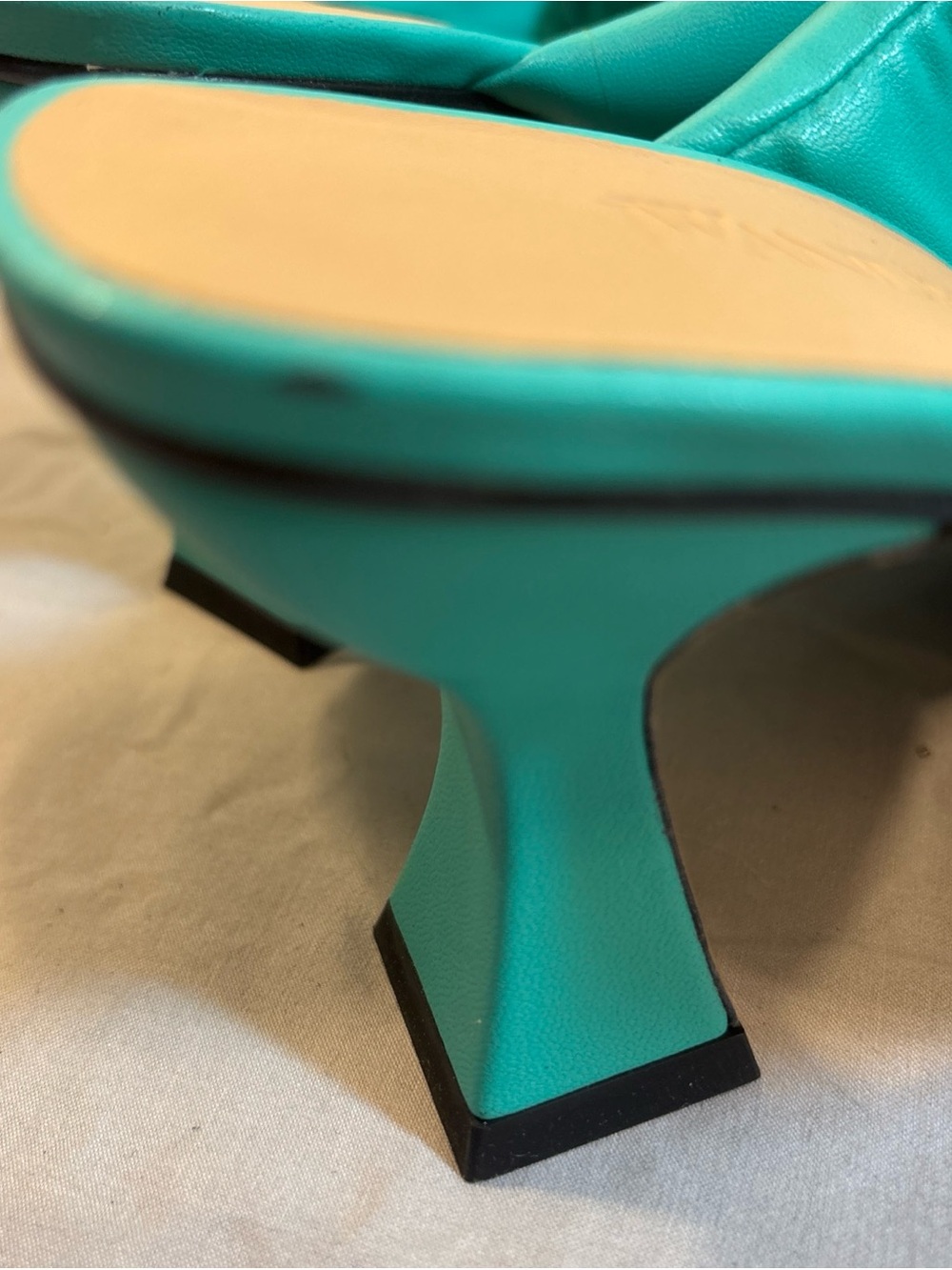 Turquoise Quilted Slide Heels with Gold Accent - Picture 9 of 13